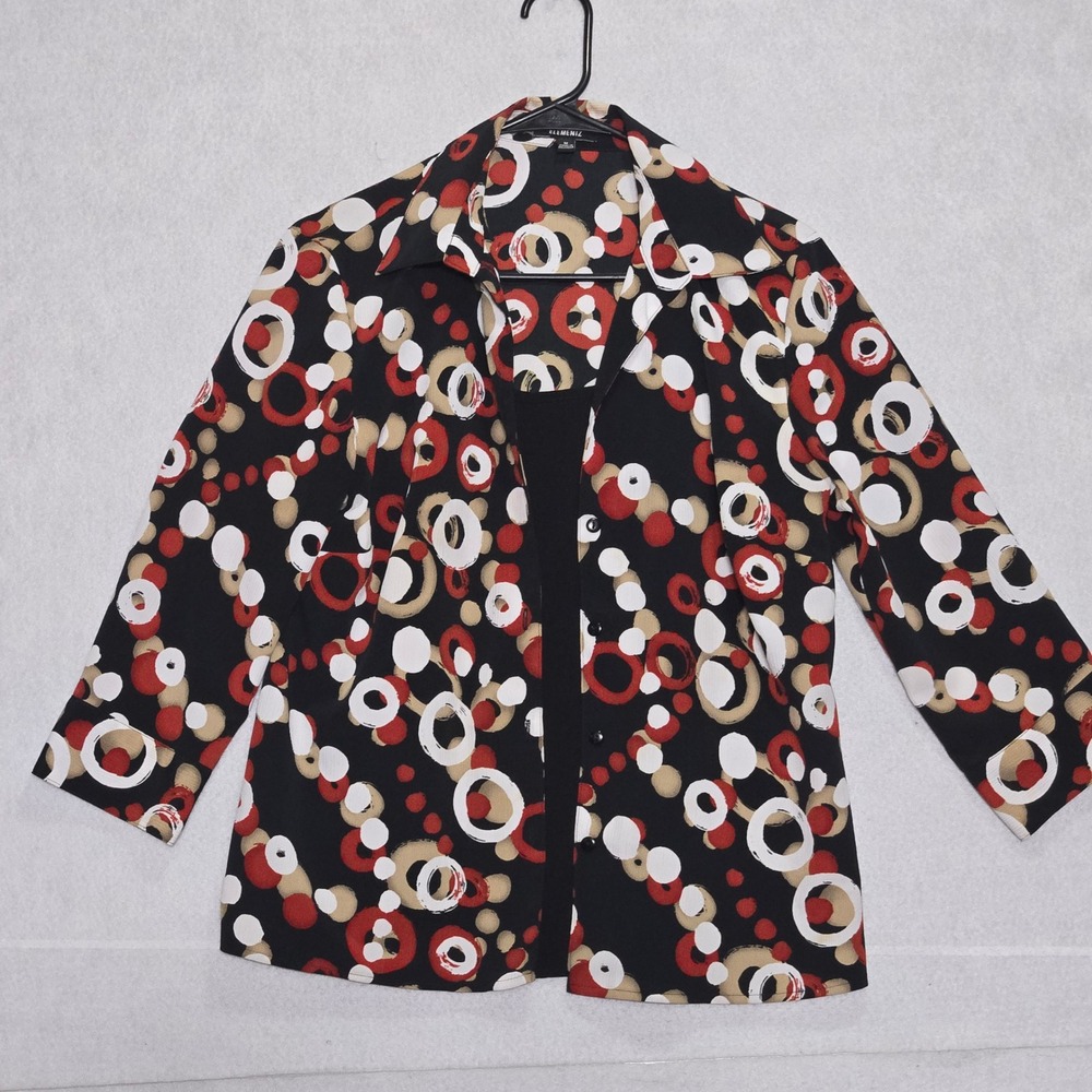 Elementz Women Red Black Geometric Circle Print 3/4 Sleeve Blouse Size M ptp 21"